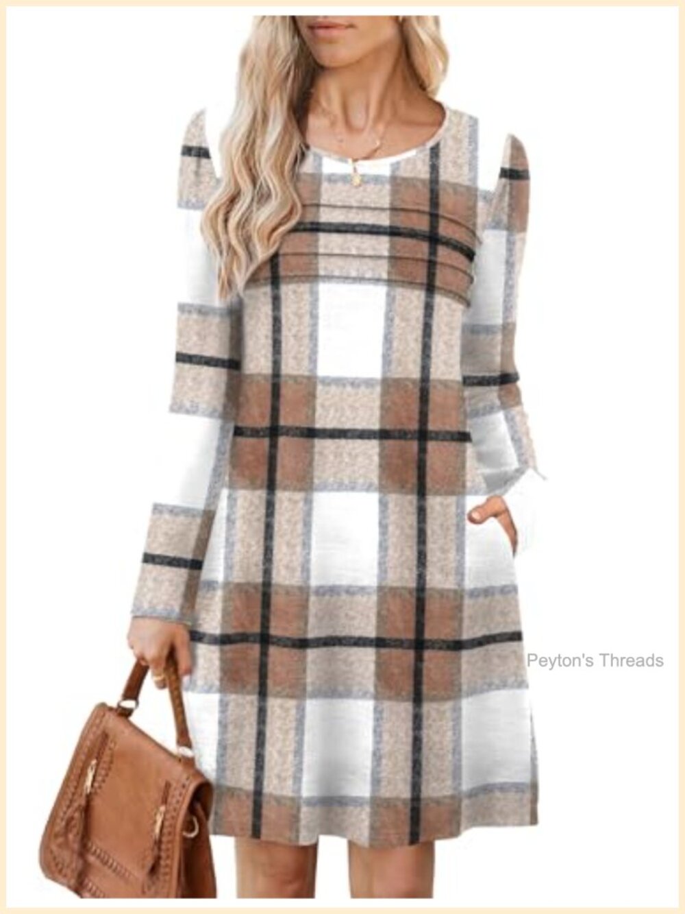 Womens Long Sleeve Tunic Sweater Dress with Pockets Pleated Front Casual